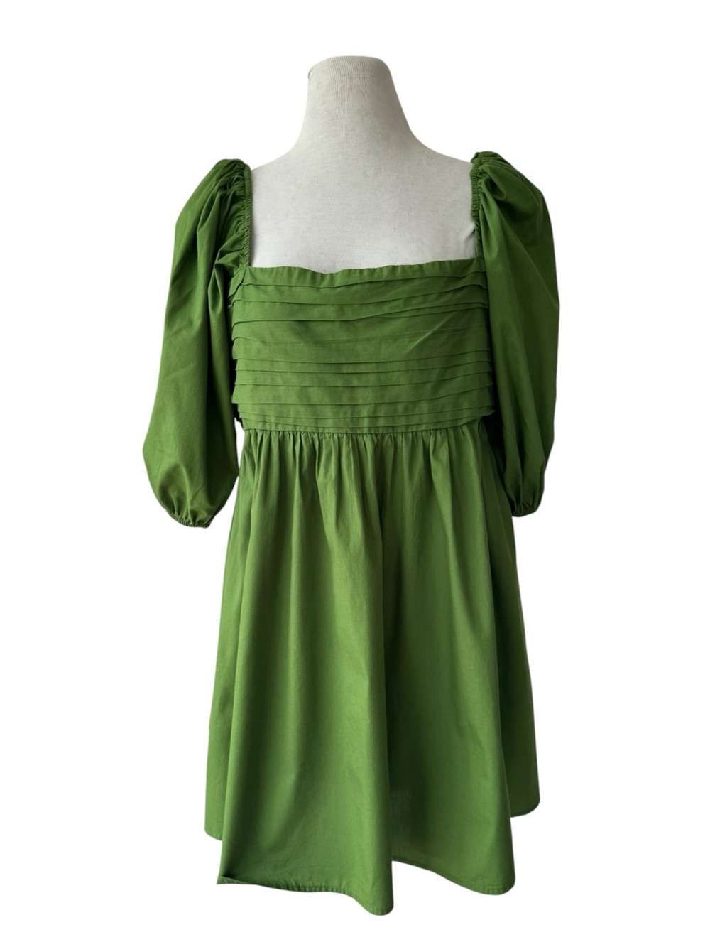 Abercrombie Emerson Puff Sleeve Green Dress Sz XL Cottage Babydoll Mini Pockets - Picture 2 of 5